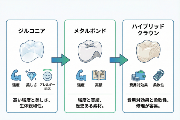 インプラントの上部構造に使われる素材